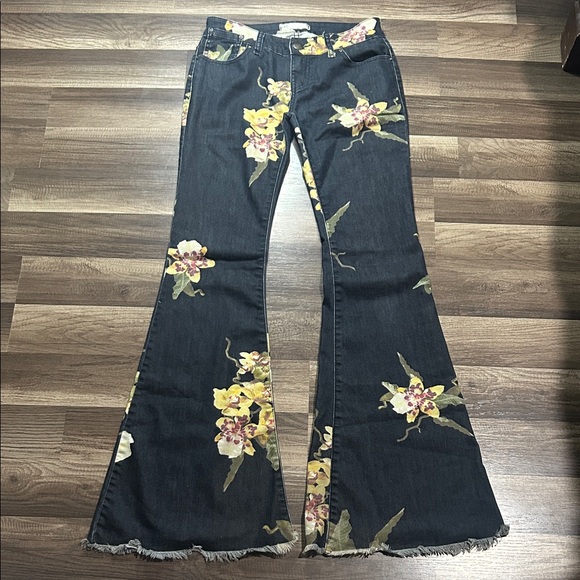 Free People Dark Floral Flare Jeans - Picture 2 of 6